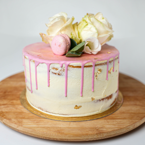 Naked pink drip cake