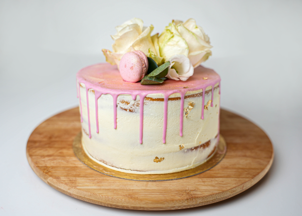 Naked pink drip cake